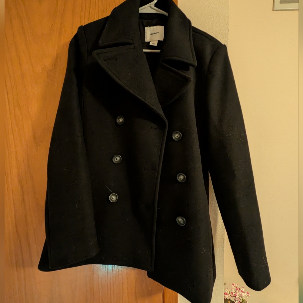 Old Navy Black Double-Breasted Peacoat - M